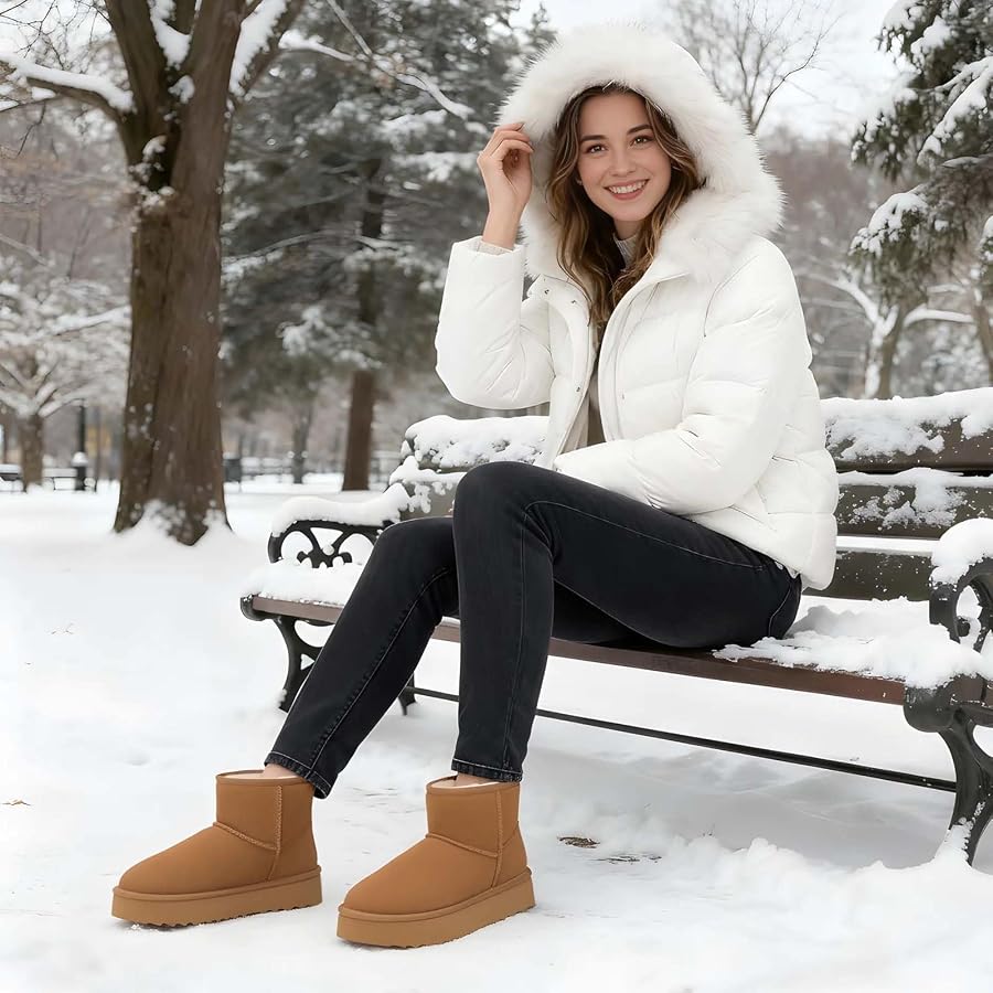Amazon.com | Litfun Suede Platform Mini Boots for Women Genuine
